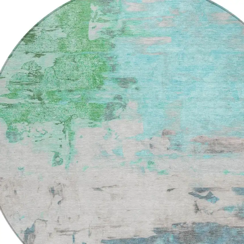 8' Teal Blue And Green Round Abstract Washable Indoor Outdoor Area Rug Photo 4