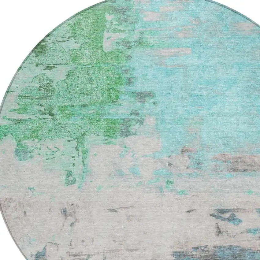 8' Teal Blue And Green Round Abstract Washable Indoor Outdoor Area Rug Photo 8