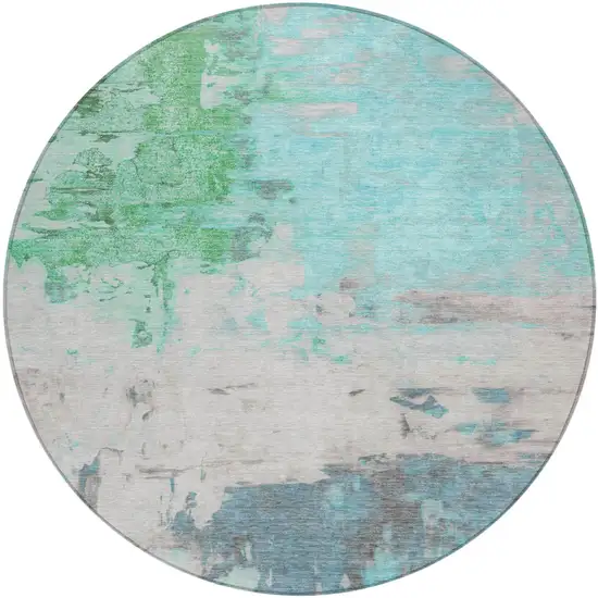 8' Teal Blue And Green Round Abstract Washable Indoor Outdoor Area Rug Photo 1