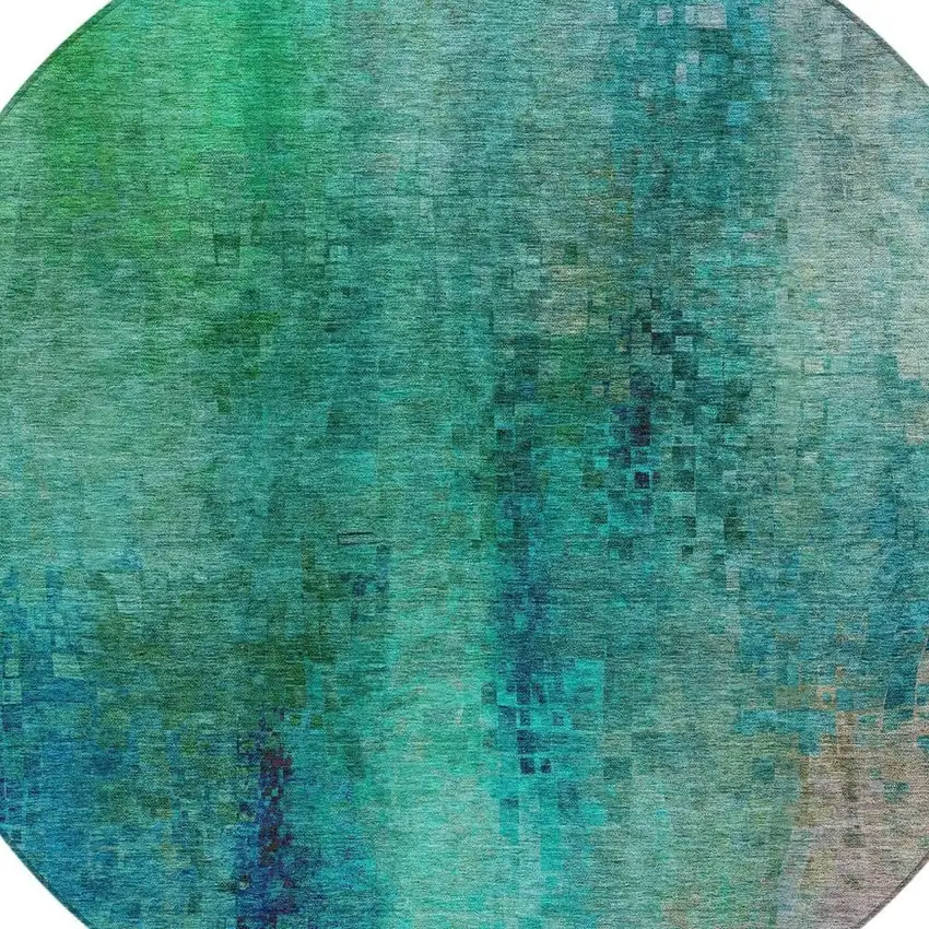 8' Teal Blue And Green Round Abstract Washable Indoor Outdoor Area Rug Photo 7