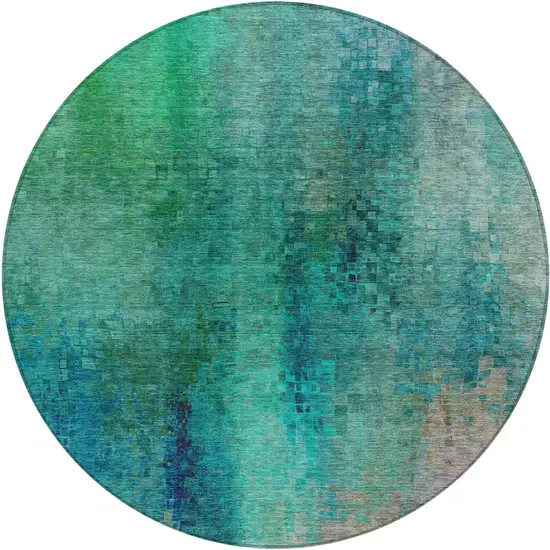 8' Teal Blue And Green Round Abstract Washable Indoor Outdoor Area Rug Photo 2