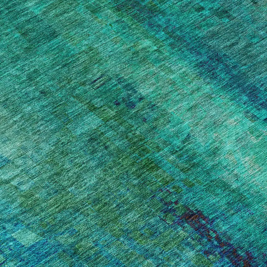 8' Teal Blue And Green Round Abstract Washable Indoor Outdoor Area Rug Photo 8