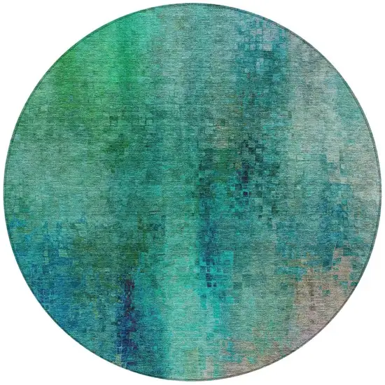 8' Teal Blue And Green Round Abstract Washable Indoor Outdoor Area Rug Photo 4