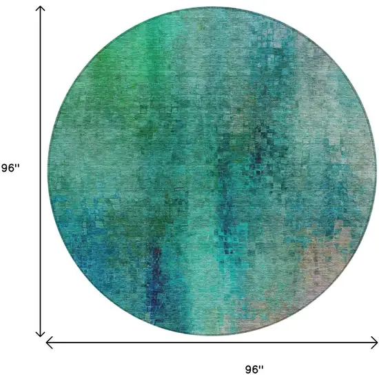 8' Teal Blue And Green Round Abstract Washable Indoor Outdoor Area Rug Photo 3