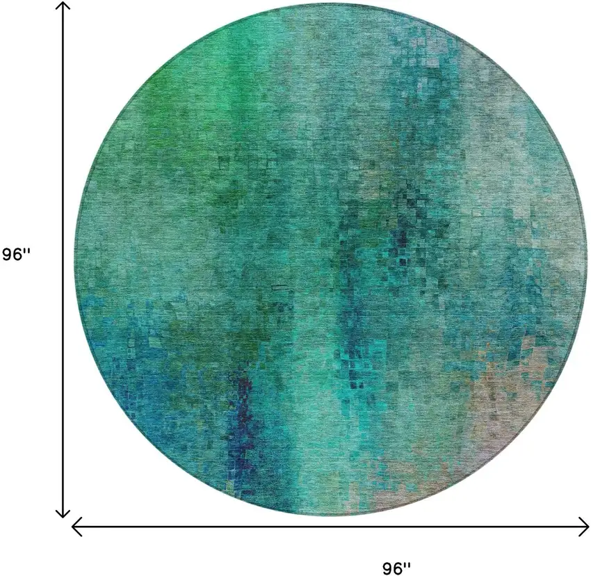 8' Teal Blue And Green Round Abstract Washable Indoor Outdoor Area Rug Photo 3