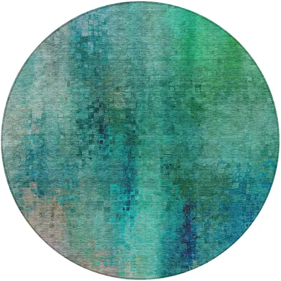 8' Teal Blue And Green Round Abstract Washable Indoor Outdoor Area Rug Photo 5