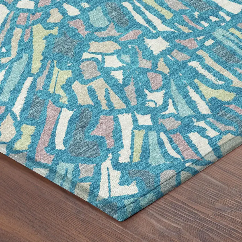 8' Teal Blue And Green Round Abstract Washable Indoor Outdoor Area Rug Photo 5