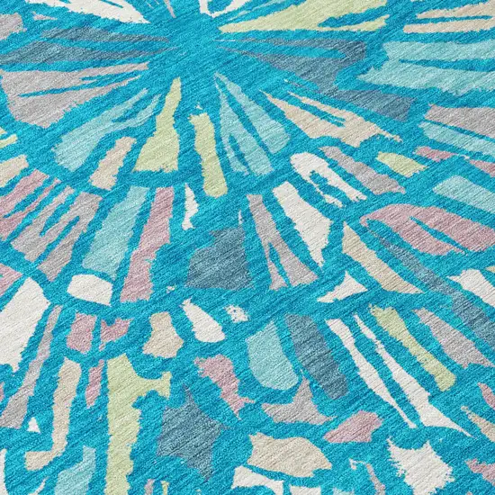 8' Teal Blue And Green Round Abstract Washable Indoor Outdoor Area Rug Photo 6