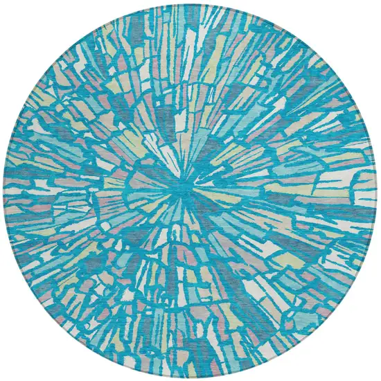 8' Teal Blue And Green Round Abstract Washable Indoor Outdoor Area Rug Photo 2