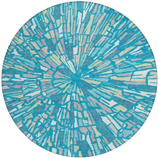 8' Teal Blue And Green Round Abstract Washable Indoor Outdoor Area Rug Photo 4