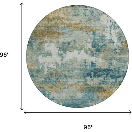 8' Teal Blue And Green Round Abstract Washable Indoor Outdoor Area Rug Photo 5