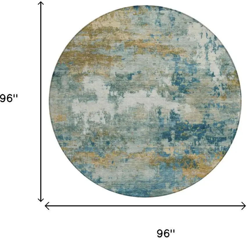 8' Teal Blue And Green Round Abstract Washable Indoor Outdoor Area Rug Photo 5