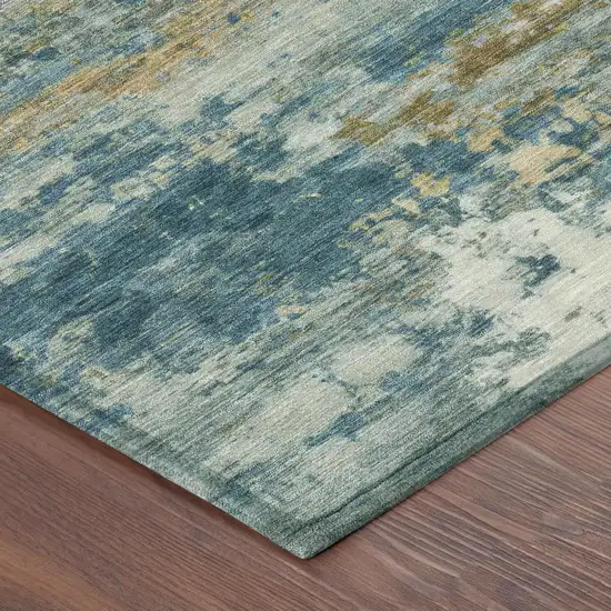 8' Teal Blue And Green Round Abstract Washable Indoor Outdoor Area Rug Photo 3