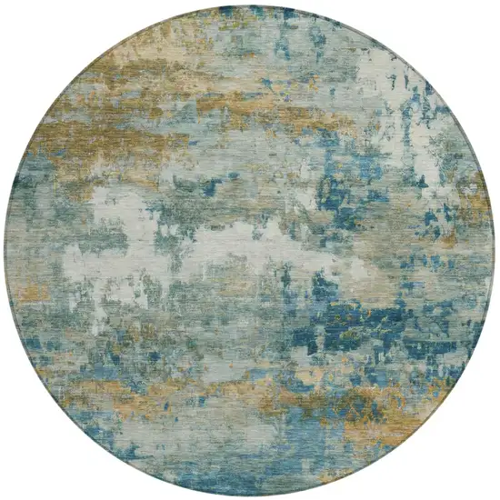 8' Teal Blue And Green Round Abstract Washable Indoor Outdoor Area Rug Photo 2
