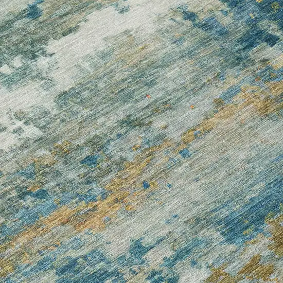 8' Teal Blue And Green Round Abstract Washable Indoor Outdoor Area Rug Photo 4