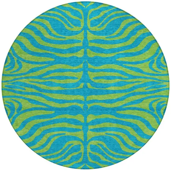 8' Teal Blue And Green Round Animal Print Washable Indoor Outdoor Area Rug Photo 7