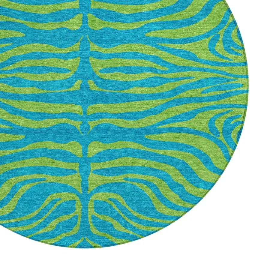 8' Teal Blue And Green Round Animal Print Washable Indoor Outdoor Area Rug Photo 6