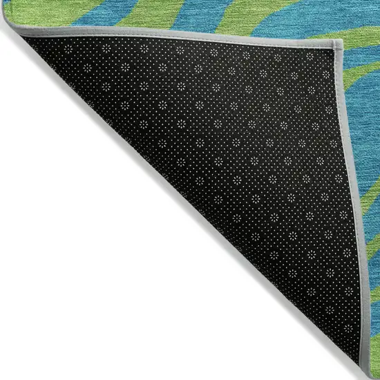 8' Teal Blue And Green Round Animal Print Washable Indoor Outdoor Area Rug Photo 3