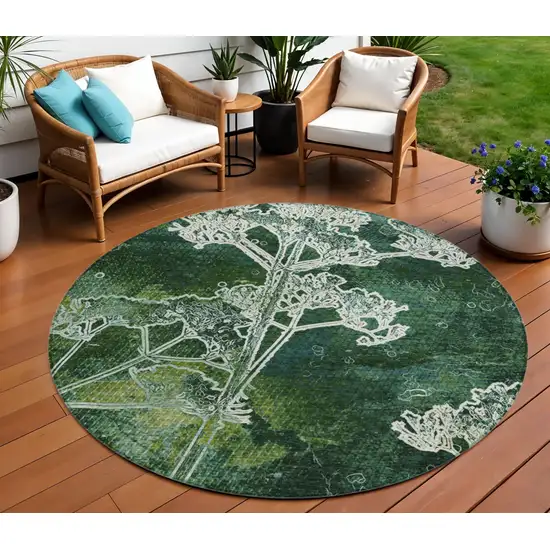 8' Teal Blue And Green Round Floral Washable Indoor Outdoor Area Rug Photo 1