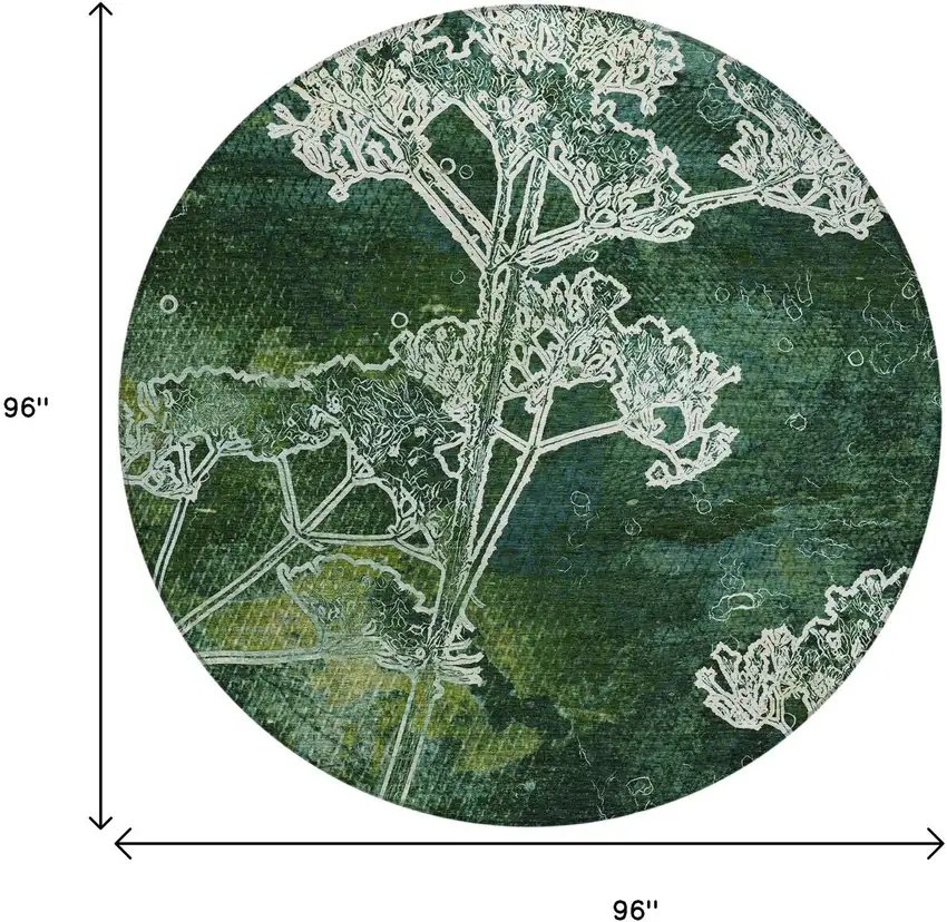 8' Teal Blue And Green Round Floral Washable Indoor Outdoor Area Rug Photo 3