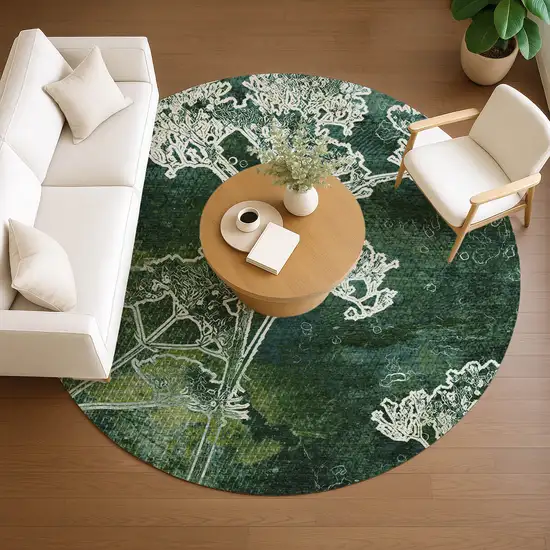 8' Teal Blue And Green Round Floral Washable Indoor Outdoor Area Rug Photo 8