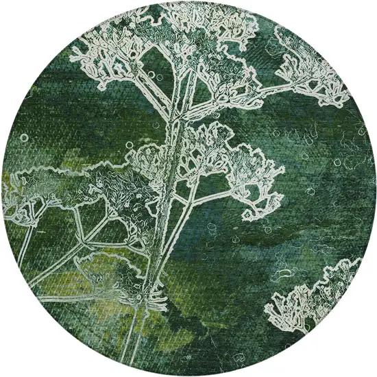 8' Teal Blue And Green Round Floral Washable Indoor Outdoor Area Rug Photo 2