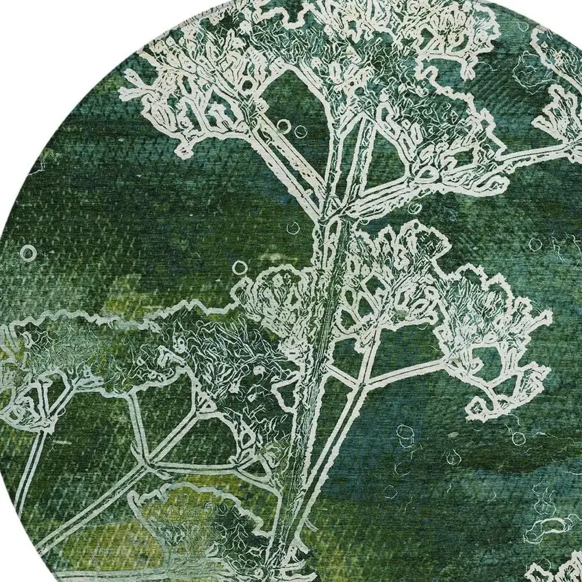 8' Teal Blue And Green Round Floral Washable Indoor Outdoor Area Rug Photo 7