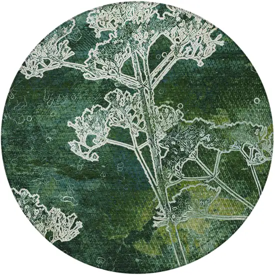 8' Teal Blue And Green Round Floral Washable Indoor Outdoor Area Rug Photo 5