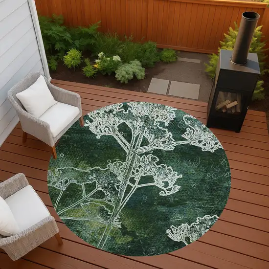 8' Teal Blue And Green Round Floral Washable Indoor Outdoor Area Rug Photo 9