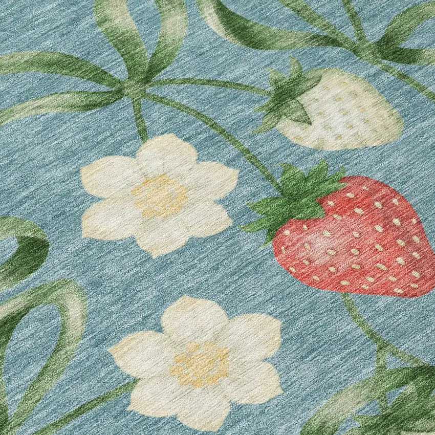 8' Teal Blue And Green Round Floral Washable Indoor Outdoor Area Rug Photo 4