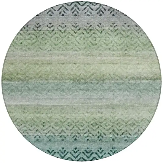 8' Teal Blue And Green Round Geometric Washable Indoor Outdoor Area Rug Photo 3