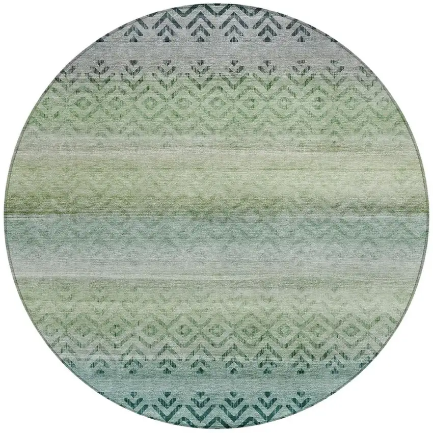 8' Teal Blue And Green Round Geometric Washable Indoor Outdoor Area Rug Photo 3
