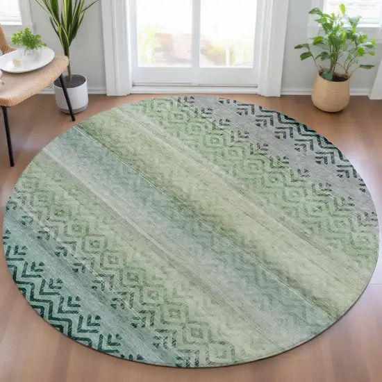 8' Teal Blue And Green Round Geometric Washable Indoor Outdoor Area Rug Photo 6