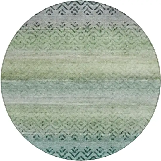 8' Teal Blue And Green Round Geometric Washable Indoor Outdoor Area Rug Photo 1