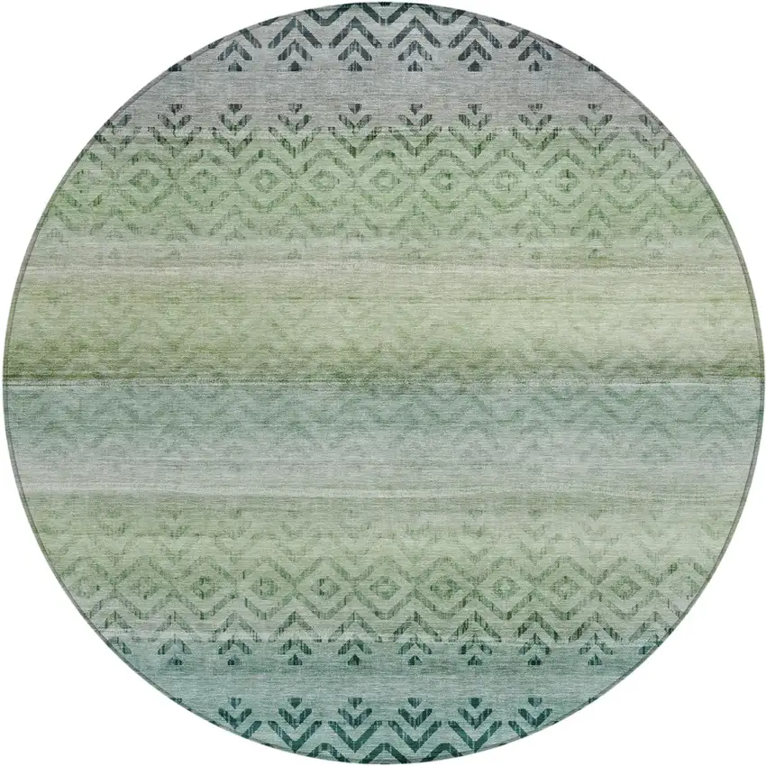 8' Teal Blue And Green Round Geometric Washable Indoor Outdoor Area Rug Photo 1