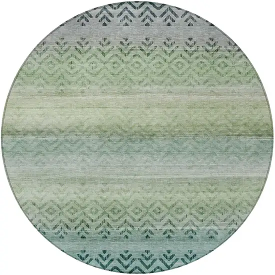 8' Teal Blue And Green Round Geometric Washable Indoor Outdoor Area Rug Photo 4
