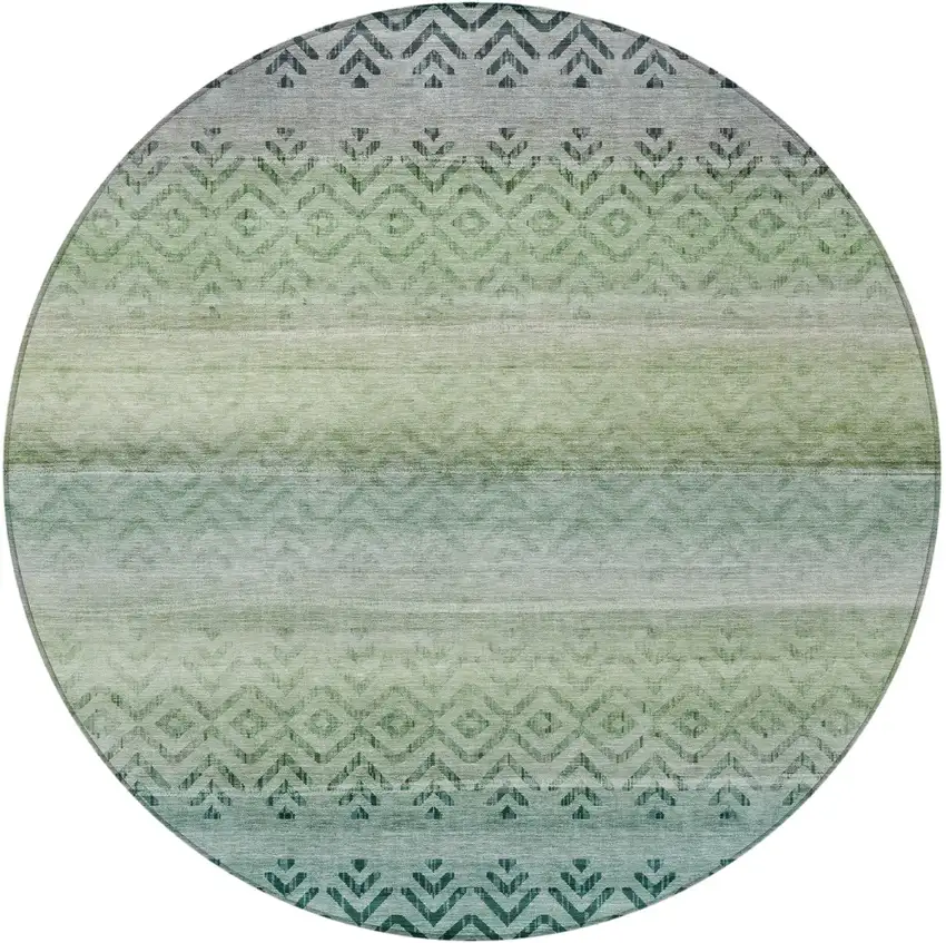 8' Teal Blue And Green Round Geometric Washable Indoor Outdoor Area Rug Photo 4