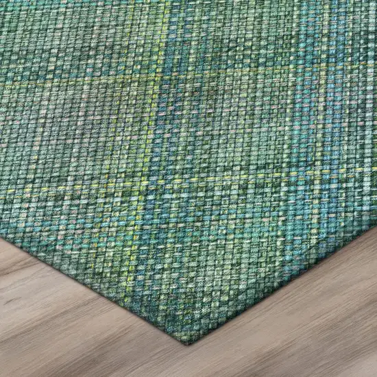 8' Teal Blue And Green Round Plaid Washable Indoor Outdoor Area Rug Photo 8