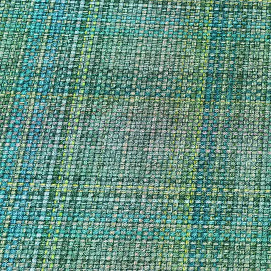 8' Teal Blue And Green Round Plaid Washable Indoor Outdoor Area Rug Photo 9