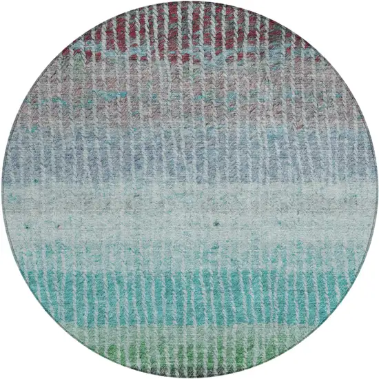 8' Teal Blue And Green Round Striped Washable Indoor Outdoor Area Rug Photo 2