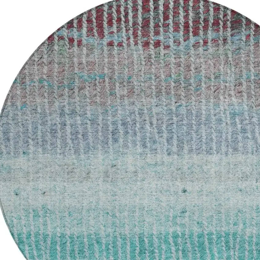 8' Teal Blue And Green Round Striped Washable Indoor Outdoor Area Rug Photo 7