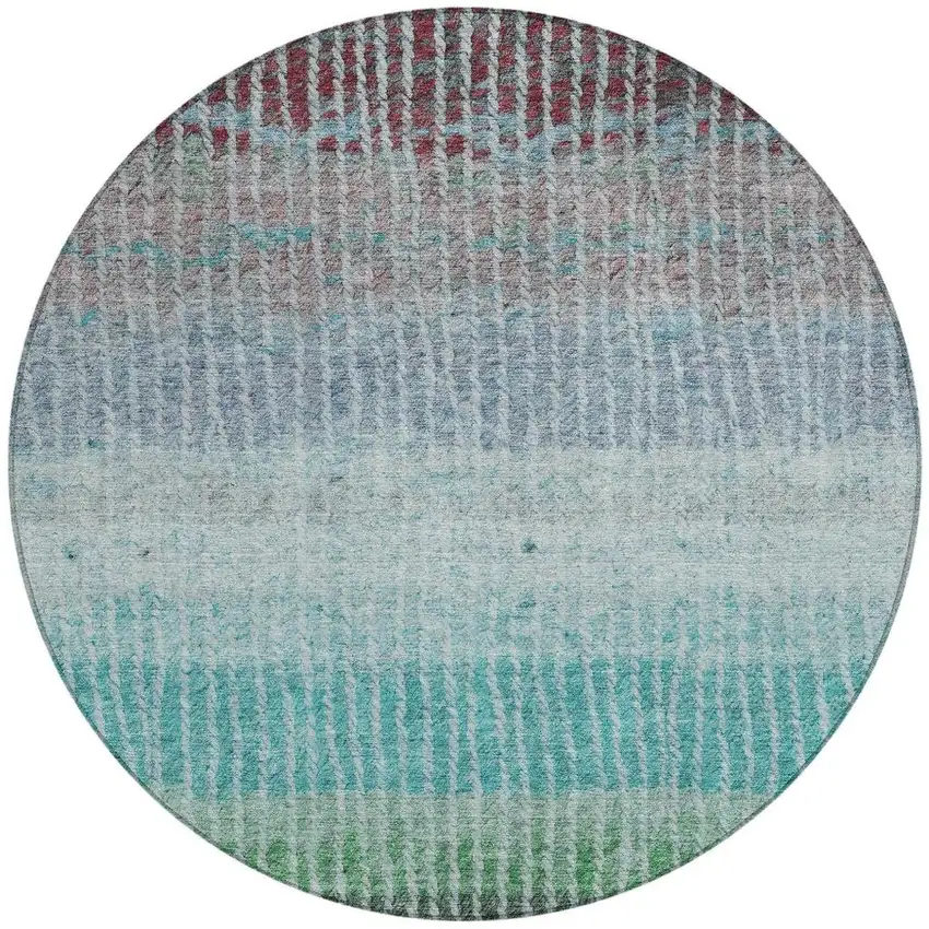 8' Teal Blue And Green Round Striped Washable Indoor Outdoor Area Rug Photo 4