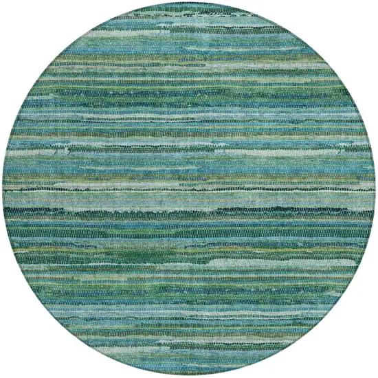 8' Teal Blue And Green Round Striped Washable Indoor Outdoor Area Rug Photo 2