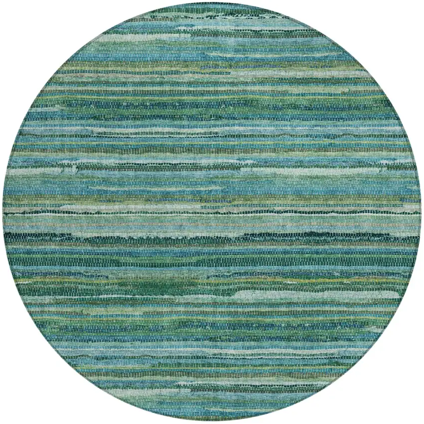 8' Teal Blue And Green Round Striped Washable Indoor Outdoor Area Rug Photo 2
