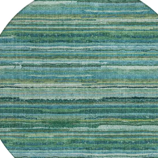 8' Teal Blue And Green Round Striped Washable Indoor Outdoor Area Rug Photo 3