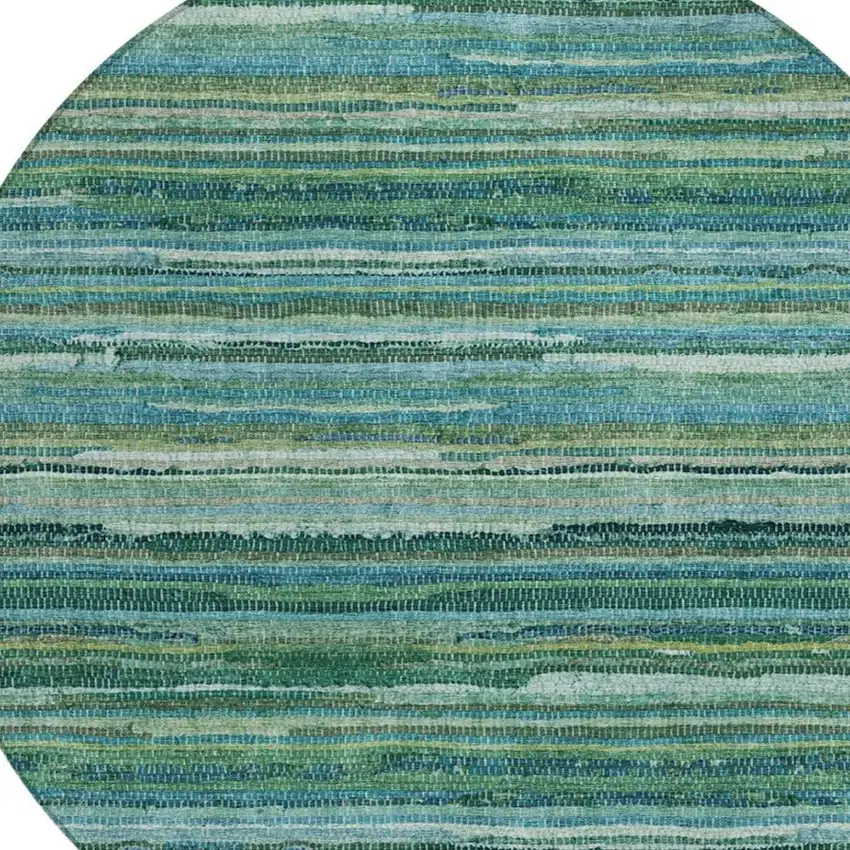 8' Teal Blue And Green Round Striped Washable Indoor Outdoor Area Rug Photo 3