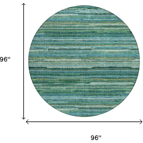 8' Teal Blue And Green Round Striped Washable Indoor Outdoor Area Rug Photo 7