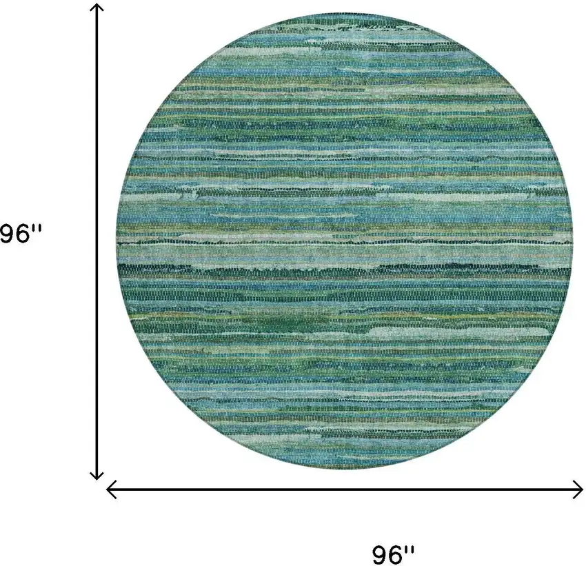 8' Teal Blue And Green Round Striped Washable Indoor Outdoor Area Rug Photo 7