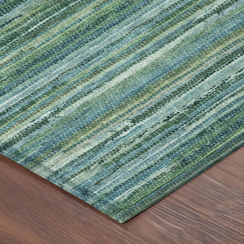 8' Teal Blue And Green Round Striped Washable Indoor Outdoor Area Rug Photo 5