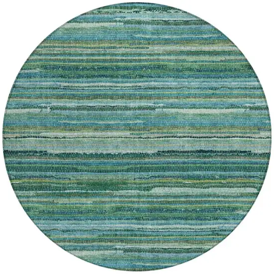 8' Teal Blue And Green Round Striped Washable Indoor Outdoor Area Rug Photo 4